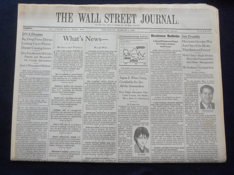 1999 MARCH 4 THE WALL STREET JOURNAL- DRUG FIRMS, DISEASE-CAUSING GENES - WJ 302