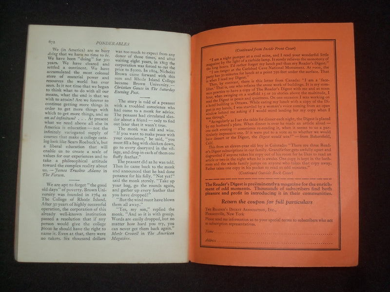 1929 NOVEMBER THE READER'S DIGEST SOFTCOVER BOOK - NUMBER 91 - J 9935