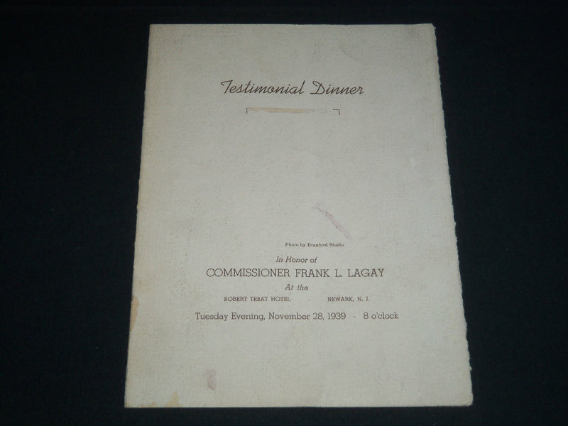 1939 NOVEMBER 28 TESTIMONIAL DINNER PROGRAM - COMMISSIONER FRANK LAGAY - J 4145