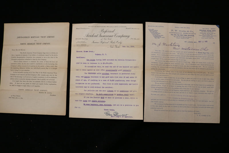 1895-1905 BUSINESS EPHEMERA - LOT OF 3 - K 1922