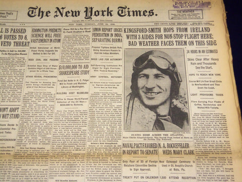 1930 JUNE 24 NEW YORK TIMES - KINGSFORD-SMITH HOPS IRELAND ON FLIGHT - NT 1664