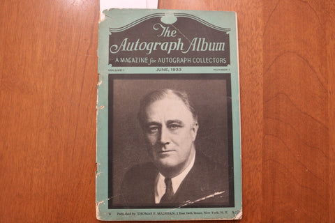 1933 JUNE AUTOGRAPH ALBUM MAGAZINE FOR COLLECTORS- F.D.R. -VOL. 1, N0. 1- K 3186