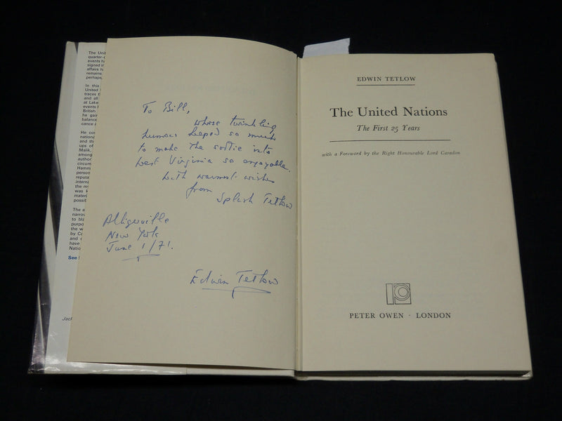 1970 THE UNITED NATIONS INSCRIBED BY EDWIN TETLOW - FIRST EDITION - D 479