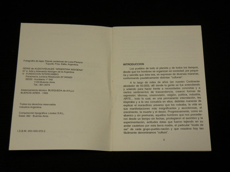 1993 ARTE Y ARTZSANIA ABORIGEN DE LA ARGENTINA SOFTCOVER BOOK - SPANISH - J 6973