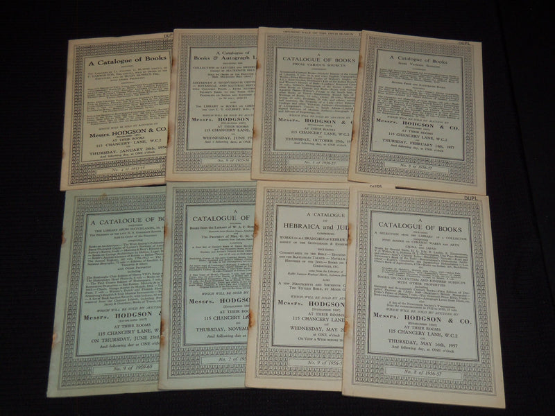 1956-1960 HODGSON & CO. BOOK CATALOGUES LOT OF 8 - SOFTCOVER - O 3078B
