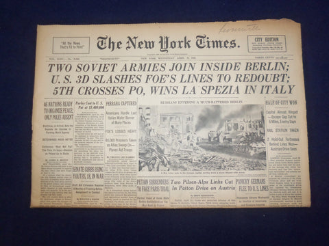 1945 APRIL 25 NEW YORK TIMES - TWO SOVIET ARMIES JOIN INSIDE BERLIN - NP 6702