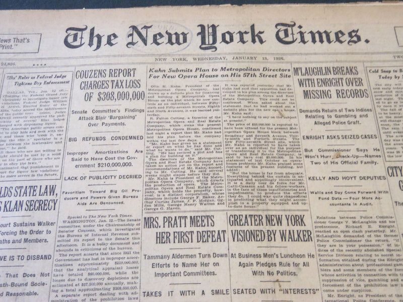 1926 JANAURY 13 NEW YORK TIMES - KAHN SUBMITS PLAN FOR NEW OPERA HOUSE - NT 5648