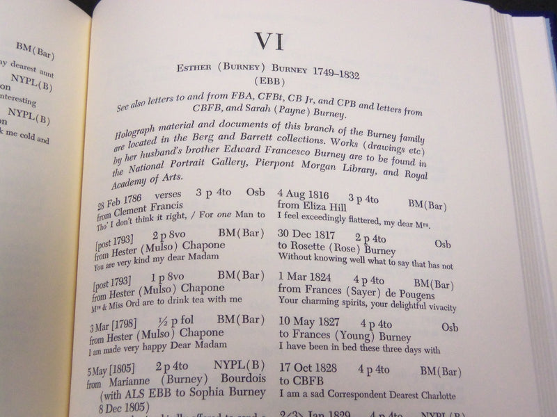1971 CATALOGUE OF THE BURNEY FAMILY CORRESPONDENCE BY HEMLOW- KD 2548