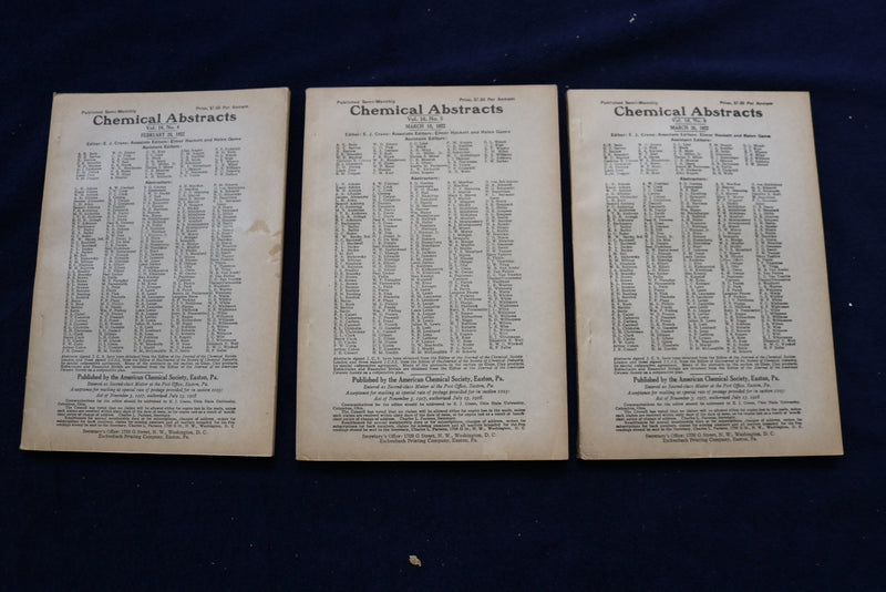 1922 CHEMICAL ABSTRACTS SEMI-MONTHLY MAGAZINE - LOT OF 25-COMPLETE YEAR - O 3381