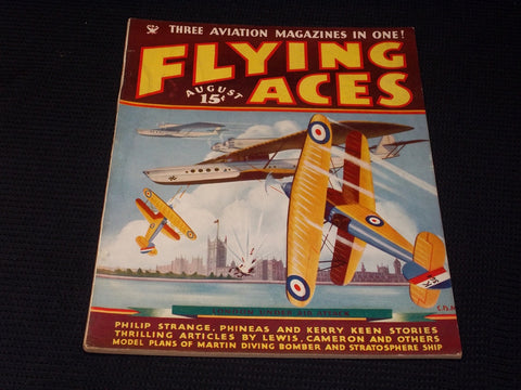 1935 AUGUST FLYING ACES MAGAZINE ILLUSTRATED FRONT COVER - E 142