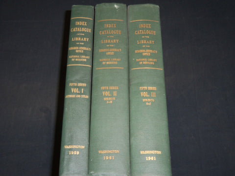 1959-1961 LIBRARY OF THE SURGEON GENERAL'S OFFICE INDEX VOLUME LOT OF 3- KD 4047