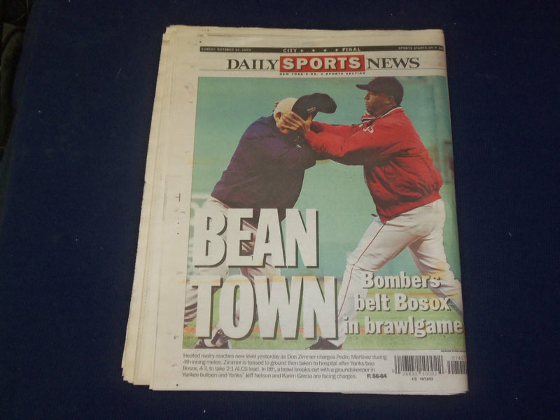 2003 OCT 12 NEW YORK DAILY NEWS NEWSPAPER - MARTINEZ THROWS ZIMMER DOWN- NP 4079