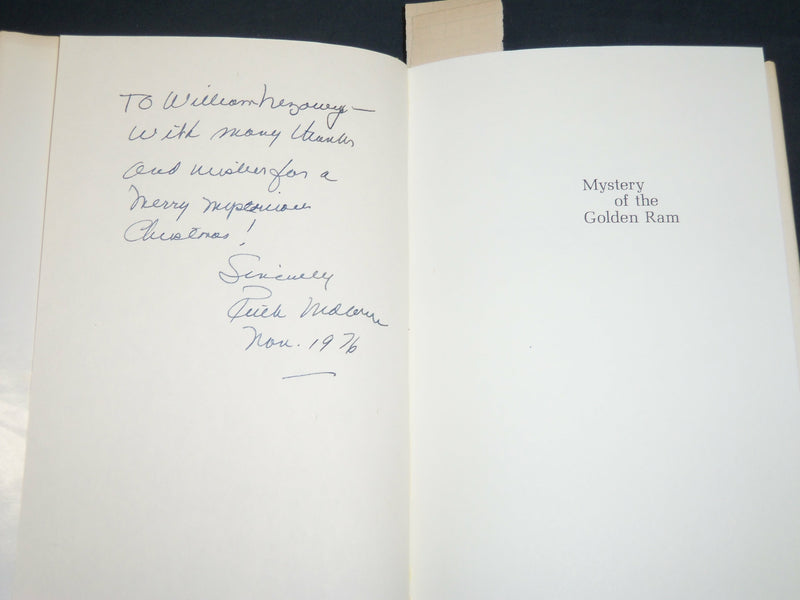 1976 MYSTERY OF THE GOLDEN RAM HARDCOVER BOOK INSCRIBED BY RUTH MALONE - D 409