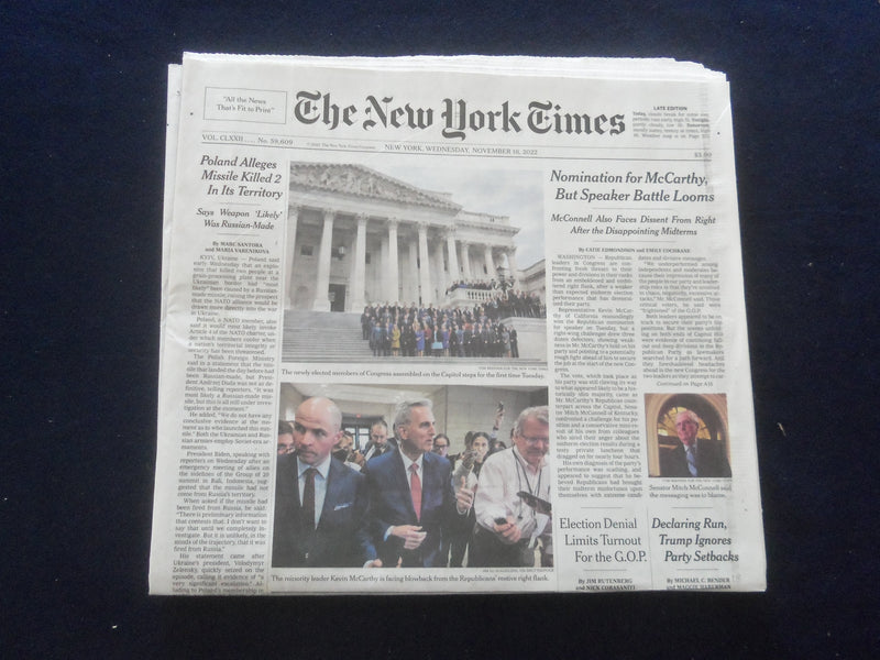 2022 NOV 16 NEW YORK TIMES - NOMINATION FOR MCCARTHY, BUT SPEAKER BATTLE LOOMS
