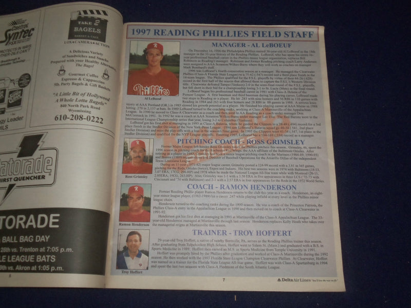 1997 READING PHILLIES SOUVENIR PROGRAM - ST 6820