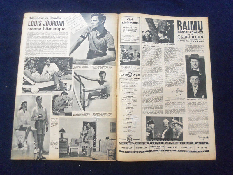 1946 NOV 5 CINEMONDE MAGAZINE -JEAN MARAIS/JOSETTE DAY- FRENCH EDITION- SP 4868C