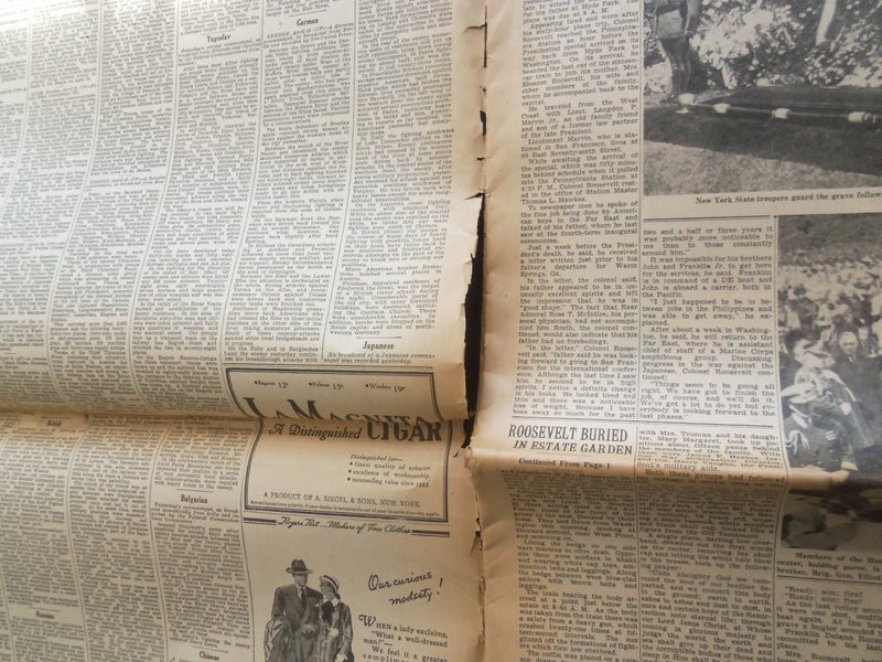 1945 APRIL 16 NEW YORK TIMES - ROOSEVELT IS BURIED WITH SOLEMN RITES - NP 6475