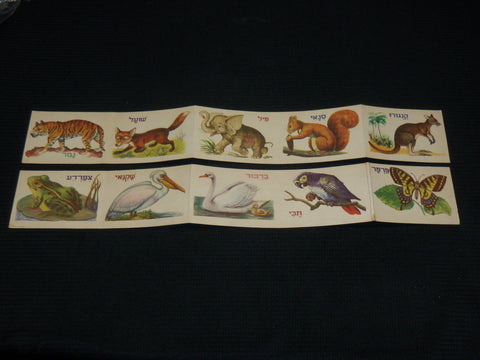 1950'S ANIMAL STRIP CARDS IN HEBREW LOT OF 2 - 10 ANIMALS - J 7010