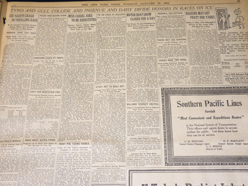 1918 JANUARY 22 NEW YORK TIMES NEWSPAPER - PRESIDENT INDORSES BAKER - NT 7940