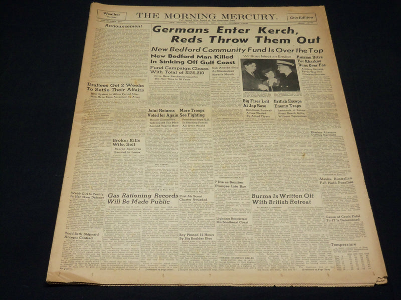 1942 MAY 16 NEW BEDFORD MORNING MERCURY NEWSPAPER - GERMANS ENTER KERCH- NT 8907