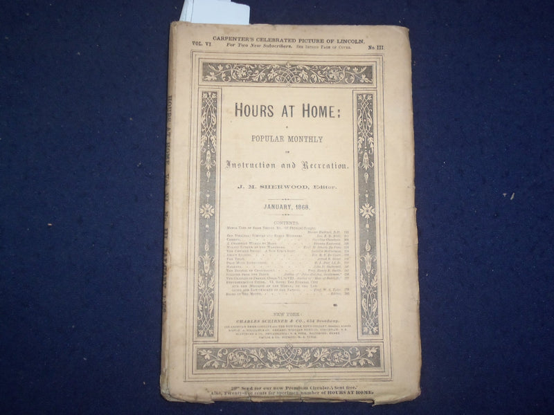 1868 JAN-SEP-NOV HOURS AT HOME MONTHLY MAGAZINE - LOT OF 3 - J 9796