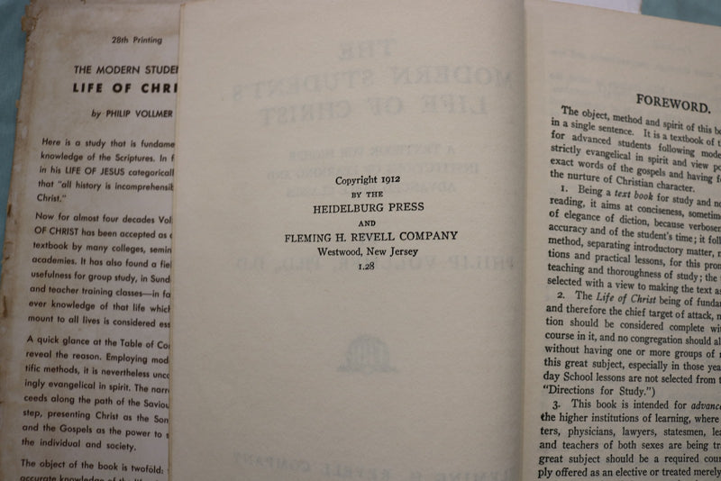 1950's THE MODERN STUDENT'S LIFE OF CHRIST HARDCOVER BOOK BY P. VOLLMER- KD 9636