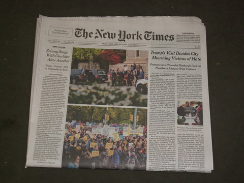 2018 OCTOBER 31 NEW YORK TIMES - TRUMP'S PITTSBURGH VISIT DIVIDES MOURNING CITY