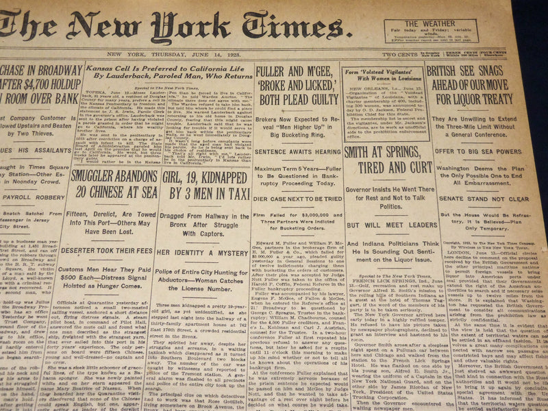 1923 JUNE 14 NEW YORK TIMES - FULLER AND M'GEE BOTH PLEAD GUILTY - NT 8664