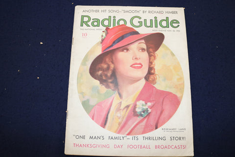 1936 NOVEMBER 28 RADIO GUIDE MAGAZINE - ROSEMARY LANE COVER - E 9197