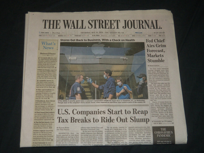 2020 MAY 14 THE WALL STREET JOURNAL NEWSPAPER-COMPANIES START TO REAP TAX BREAKS