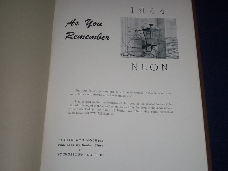1944 NEON YOUNGSTOWN COLLEGE YEARBOOK - OHIO - GREAT PHOTOS - YB 714