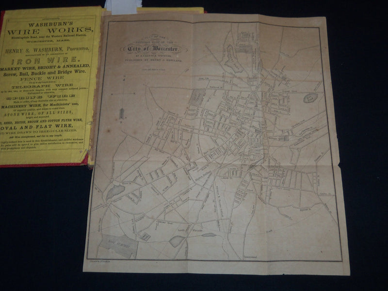 1859 WORCESTER ALMANAC DIRECTORY & BUSINESS ADVERTISER - FOLD OUT MAP - KD 5295G