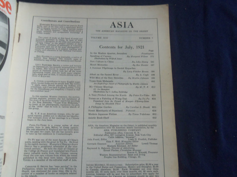 1921 JULY ASIA MAGAZINE - SPEAKING OF CAREERS- GREAT PHOTOS & STORIES - SP 1222O
