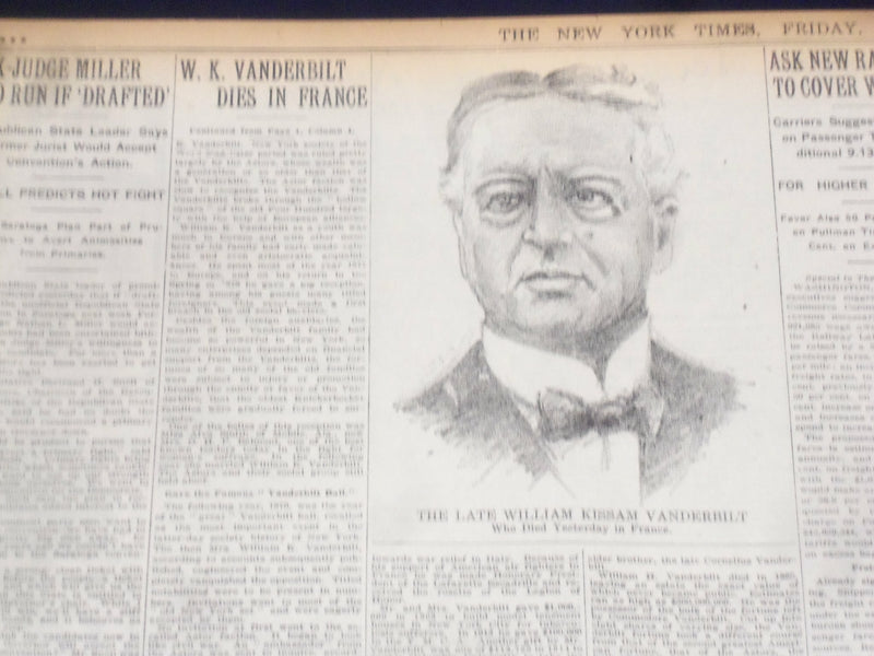 1920 JULY 23 NEW YORK TIMES - W.K. VANDERBILT DIES AT 71 - NT 9340