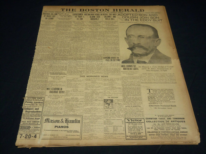 1907 MARCH 12 THE BOSTON HERALD-ADOPTED SON & COUSIN JOIN SON EDDY SUIT - BH 385
