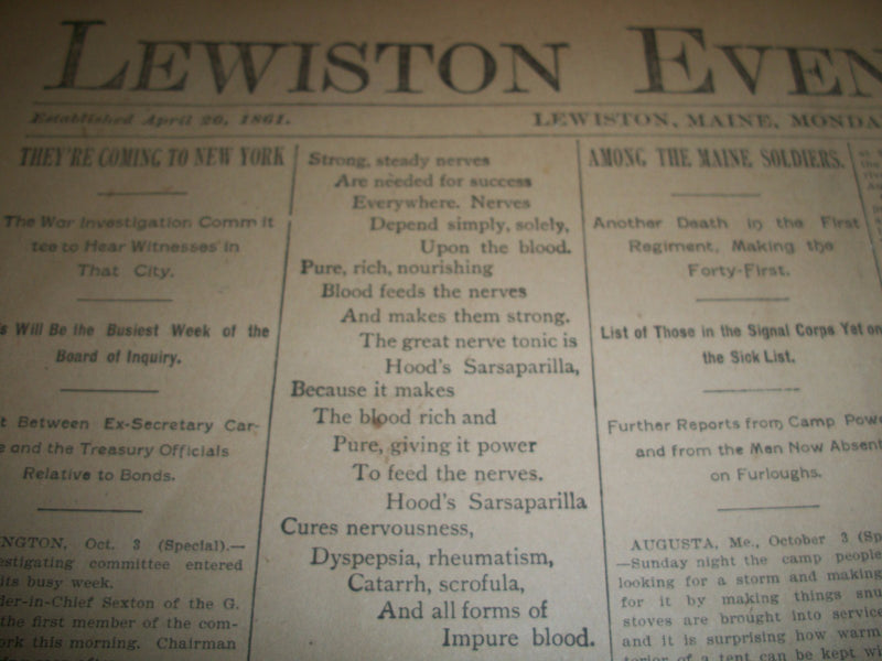 1898 OCT-DEC LEWISTON EVENING JOURNAL NEWSPAPER VOLUME - LEWISTON MAINE - BV 10