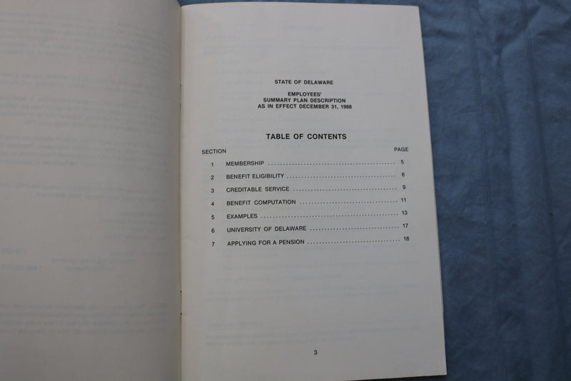 1988 STATE OF DELAWARE STATE EMPLOYEES' PENSION PLAN BOOKLET - K 724