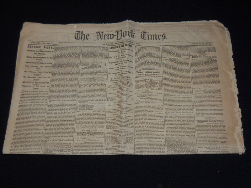 1866 OCTOBER 2 NEW YORK TIMES NEWSPAPER - JEROME PARK RACING - NP 3879Y