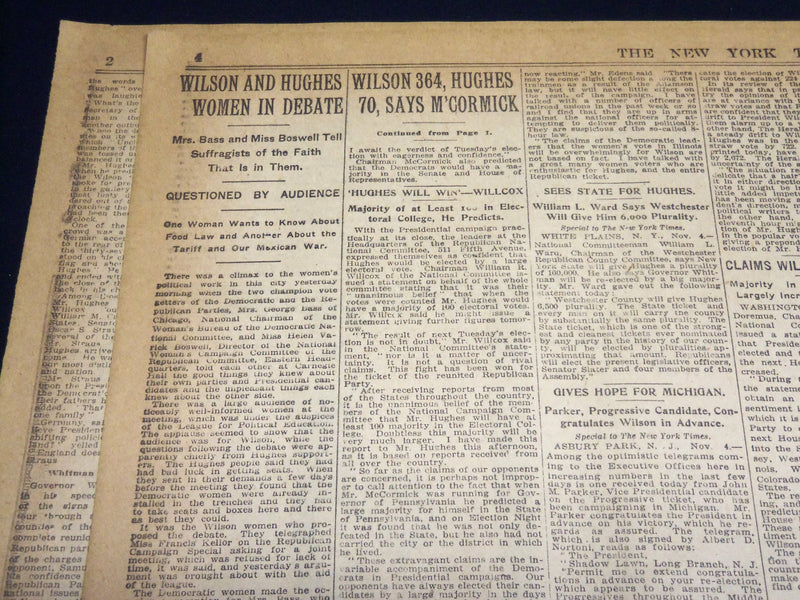 1916 NOVEMBER 5 NEW YORK TIMES - WILSON FEELS PULSE OF VICTORY - NT 7684