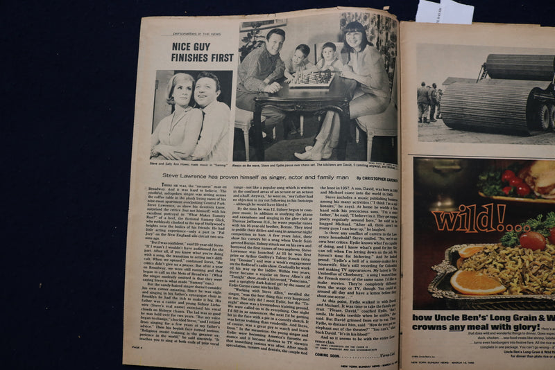 1965 MARCH 14 SUNDAY NEWS COLOROTO MAGAZINE - STEVE LAWRENCE - KELSO - E 23215