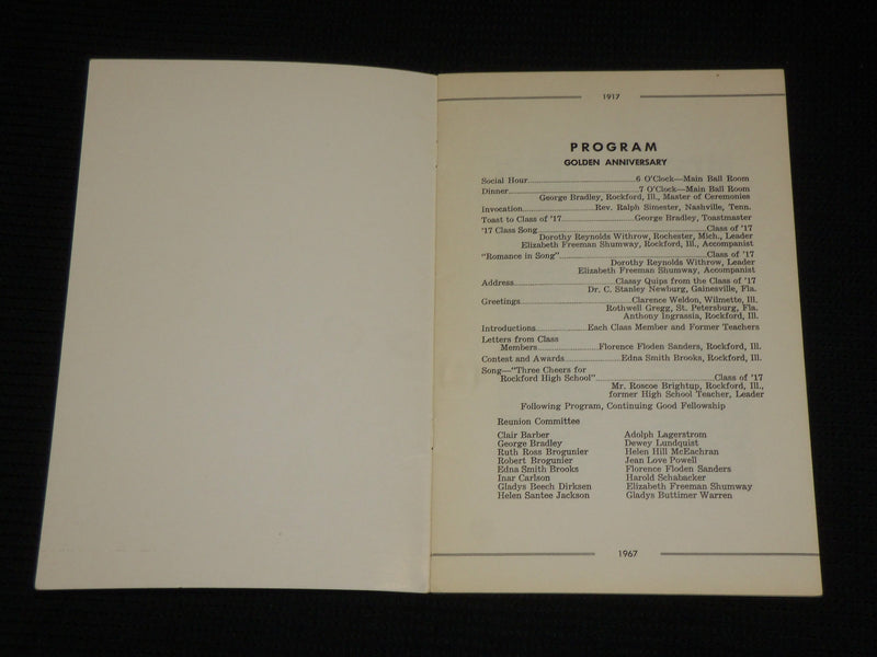 1967 ROCKFORD HIGH SCHOOL 1917 CLASS FIFTIETH ANNIVERSARY REUNION BOOK - J 6938