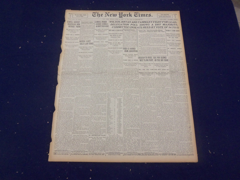 1920 JUNE 27 NEW YORK TIMES - WILSON, BRYAN AND TAMMANY FIGHT FOR LEAD - NT 9119