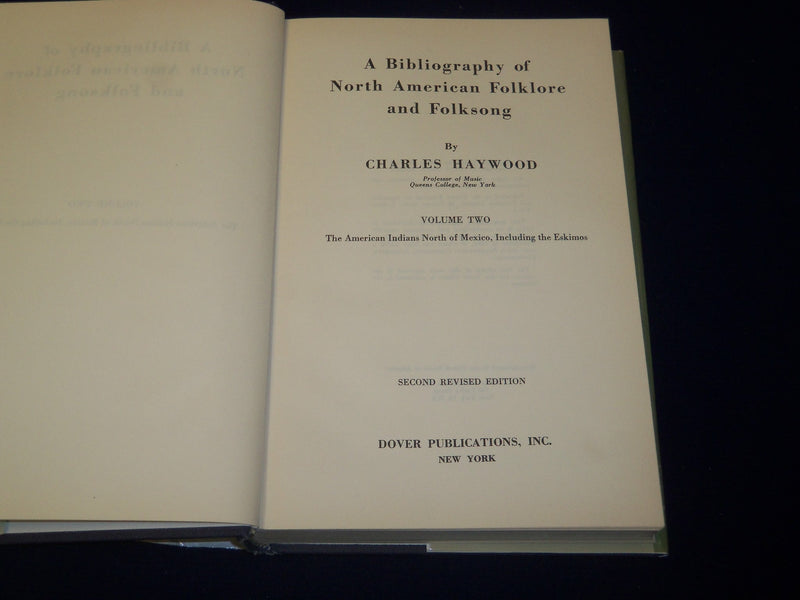 1961 A BIBLIOGRAPHY NORTH AMERICAN FOLKLORE & FOLKSONG SET OF 2 BOOKS- KD 5609