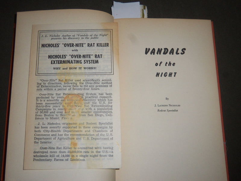 1948 VANDALS OF THE NIGHT BY J. LAURENS NICHOLES BOOK - RATS - KD 4508