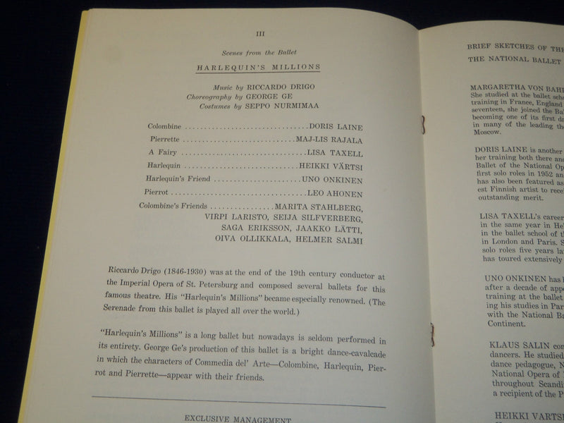 1959-1960 THE NATIONAL BALLET THEATRE OF FINLAND PROGRAM - NICE PHOTOS - J 5081