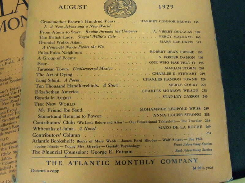 1929 THE ATLANTIC MONTHLY MAGAZINE LOT 9 ISSUES - STORIES & ARTICLES - WR 341F