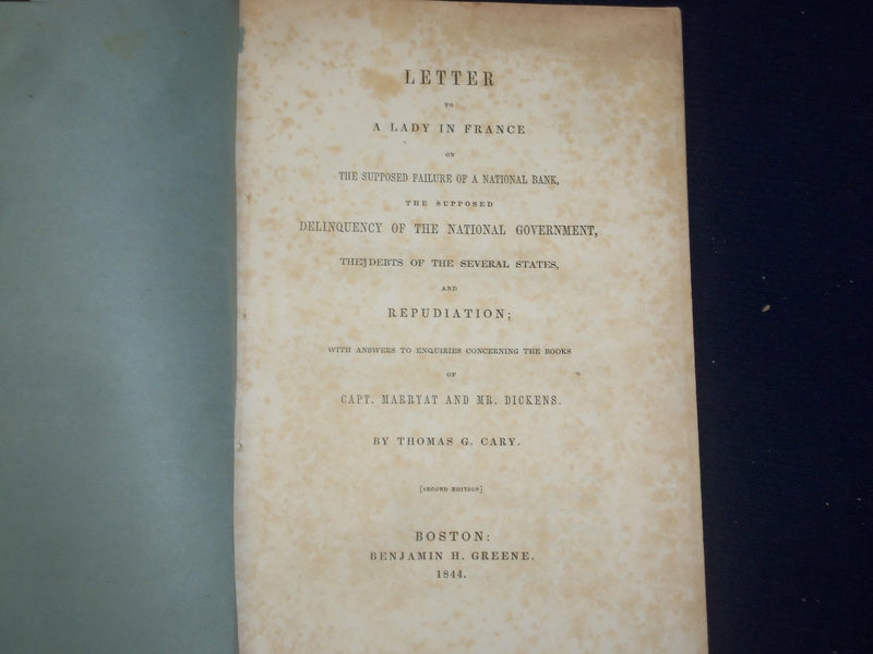1844 A LETTER TO A LADY IN FRANCE - MARRYAT & MR. DICKENS - THOMAS GARY - J 4365