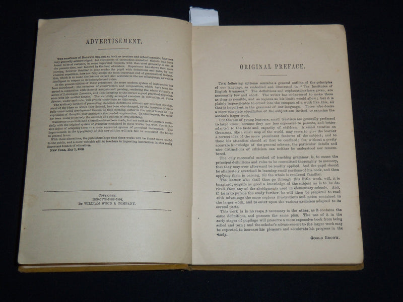 1888 FIRST LINES OF ENGLISH GRAMMAR BOOK BY GOOLD BROWN - KD 4814I