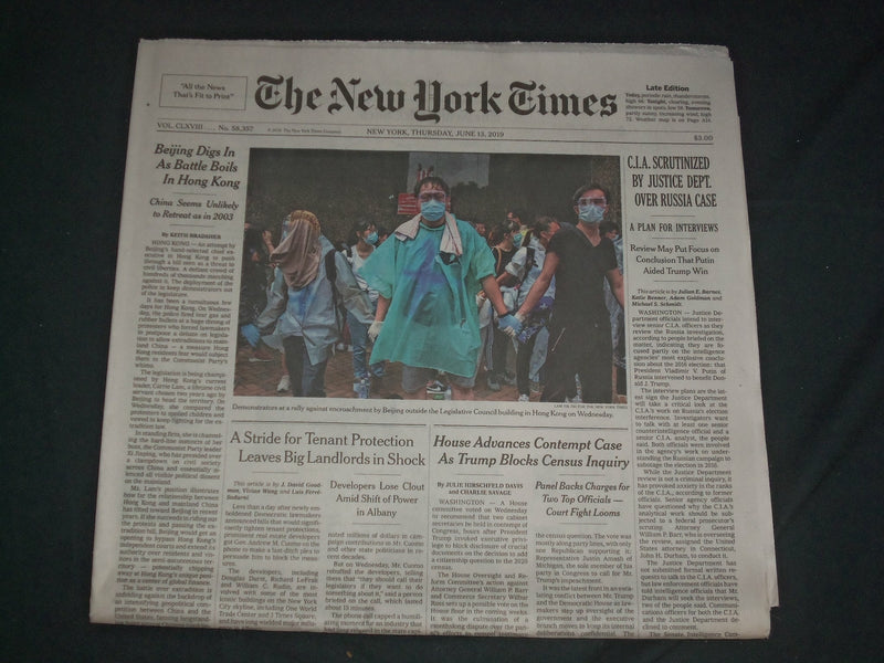 2019 JUNE 13 NEW YORK TIMES - CIA SCRUTINIZED BY JUSTICE DEPT OVER RUSSIA CASE