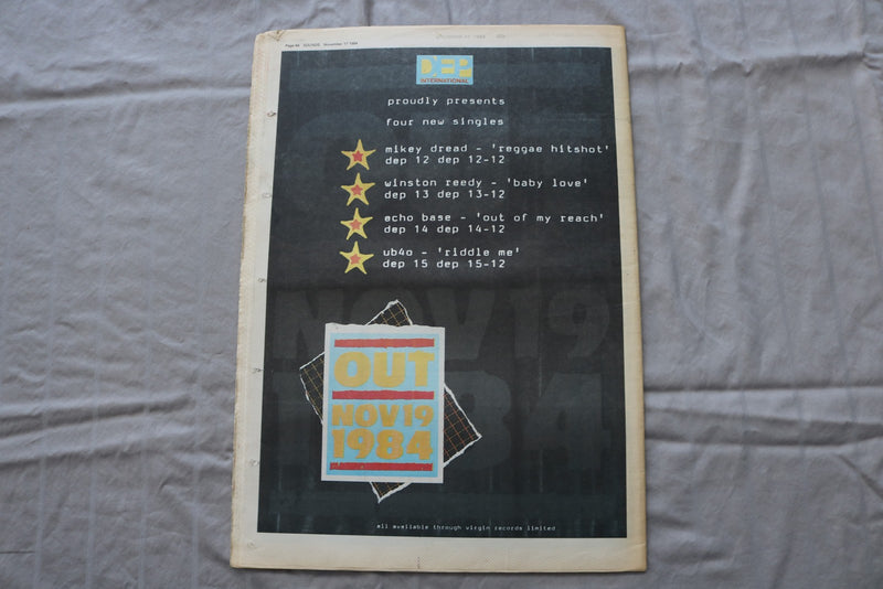 1984 NOVEMBER 17 SOUNDS NEWSPAPER - THE BRONSKI BEAT COVER - NP 9287